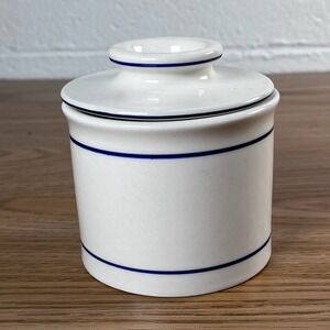 NORPRO Butter Keeper Keeper‎ Dish White Blue Stripe Stoneware